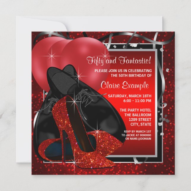 Black and Red High Heels Birthday Party Invitation (Front)