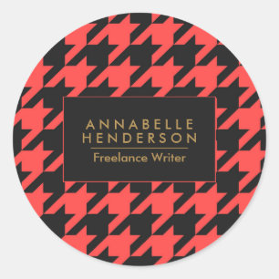 Black and Red Houndstooth Classic Round Sticker