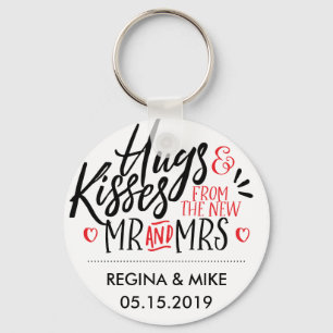 Black and Red Hugs and Kisses From New Mr and Mrs Key Ring