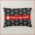 Black and Red I Love My Nerd Science Atom Pillow<br><div class="desc">Black accent pillow adorned with image of the atom.  Banner that states I LOVE MY NERD! Cool gift for the science lover in your life!</div>