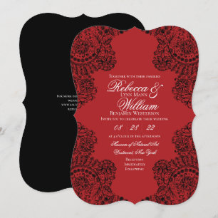 Black and Red Lace Elegant Gothic Wedding Invitation