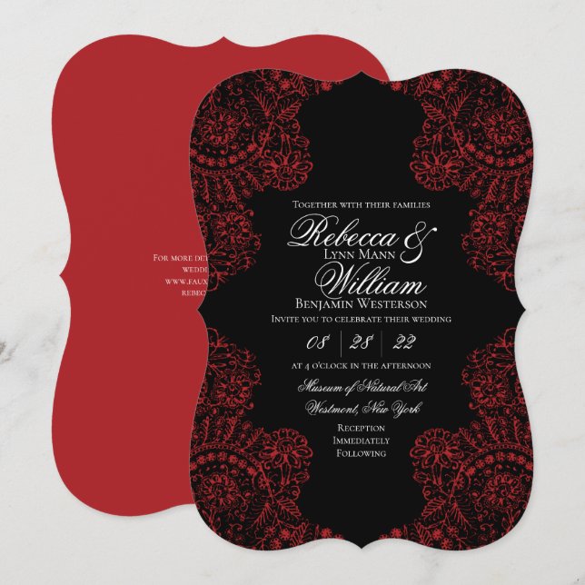 Black and Red Lace Elegant Gothic Wedding Invitation (Front/Back)
