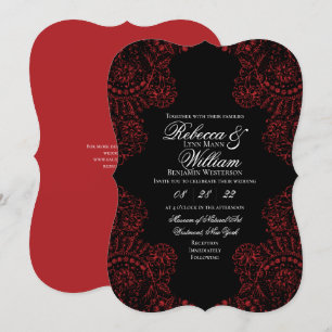 Black and Red Lace Elegant Gothic Wedding Invitation