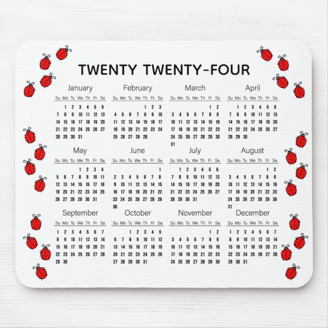 Black and Red Ladybugs 2024 Calendar Mousepad (Front)