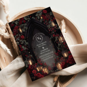 Black and Red Lantern Wedding Invitation