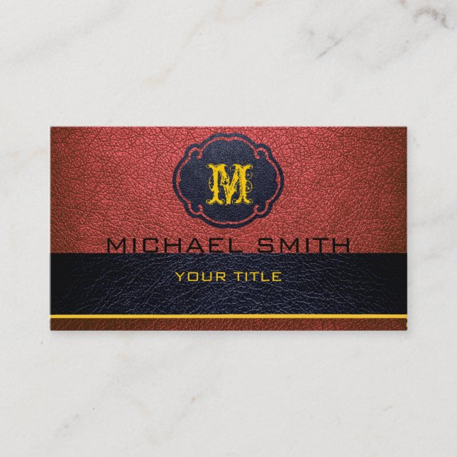 Black and Red Leather Business Card (Front)