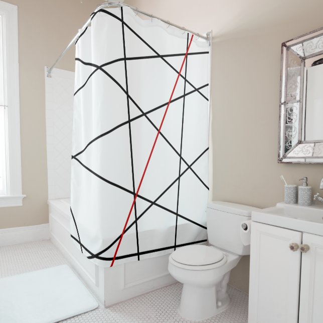 Black and red lines shower curtain (In Situ)