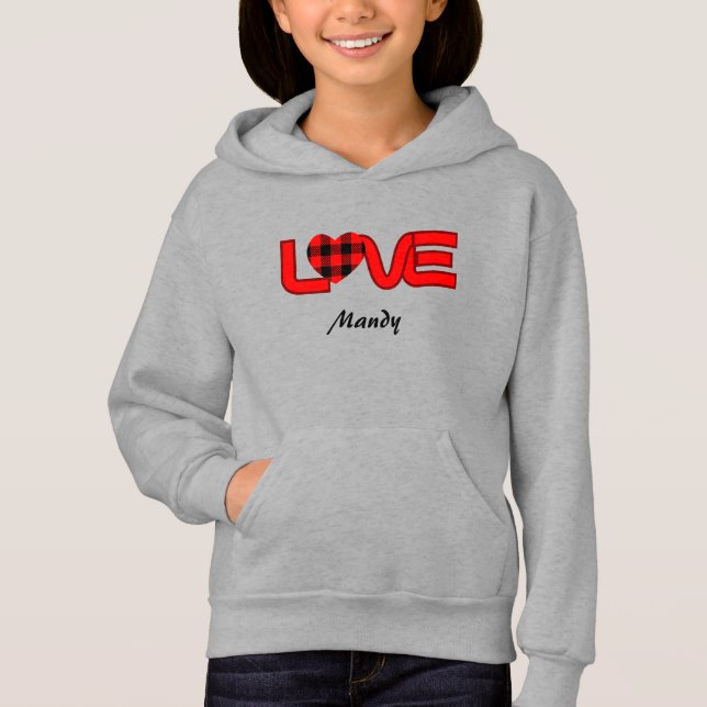 Black and Red Love Pullover Hooded Sweatshirt (Front)
