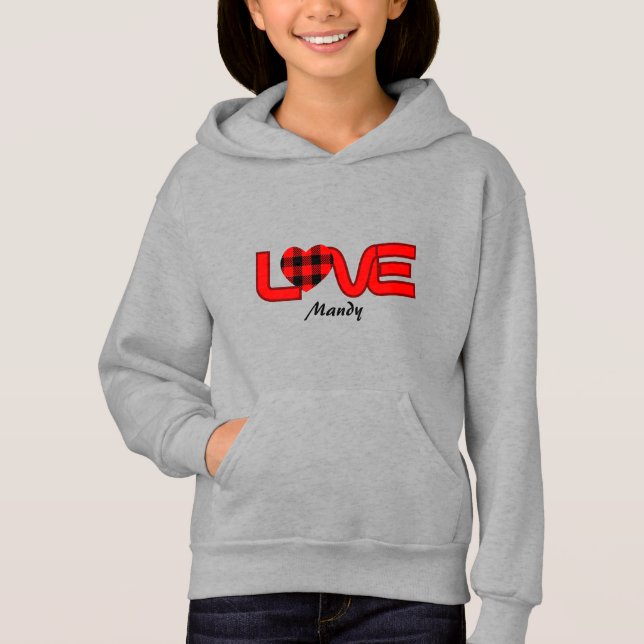 Black and Red Love Pullover Hooded Sweatshirt (Front)