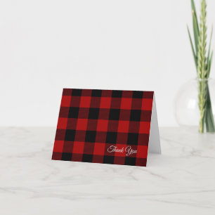 black and red lumberjack plaid thank you card