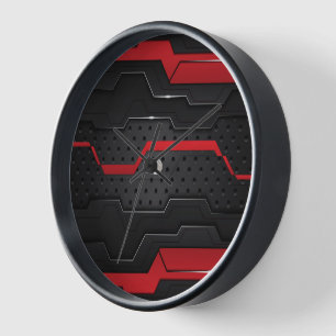 Black and red metallic geometric design 2 clock
