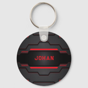 Black and red metallic geometric design key ring