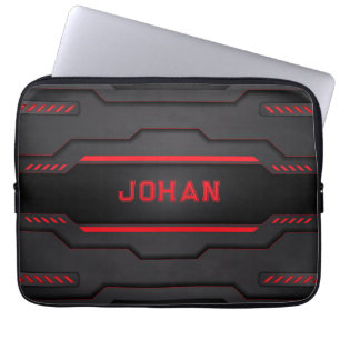 Black and red metallic geometric design laptop sleeve