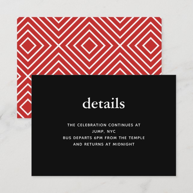 Black and Red Modern Bar Mitzvah Invitation Insert (Front/Back)