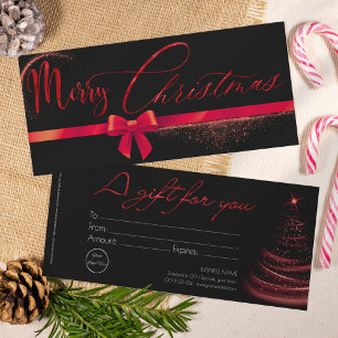 Black and red modern christmas gift certificate invitation