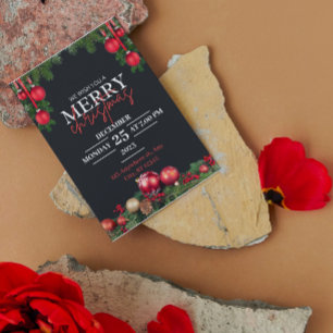 Black and Red Modern Christmas Party Invitation