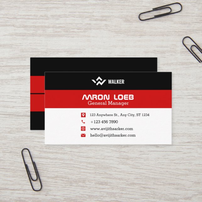 Black and Red Modern Personalised Business Card (Front/Back In Situ)