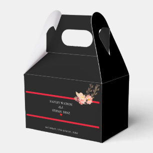 Black And Red Modern  Watercolor Floral Wedding Favour Box