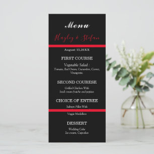 Black And Red Modern  Watercolor Floral Wedding Menu