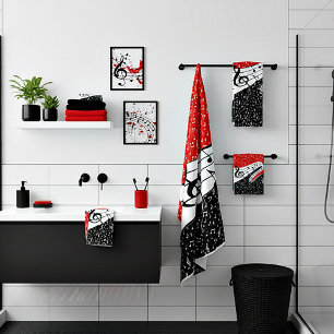 Black and red music theme bath towel set