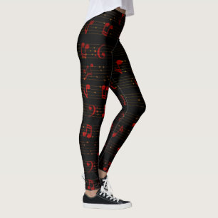 Black and Red Musical Notes Leggings