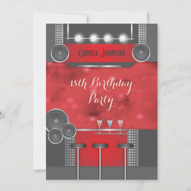 Black and red night club 18th birthday invitation (Back)