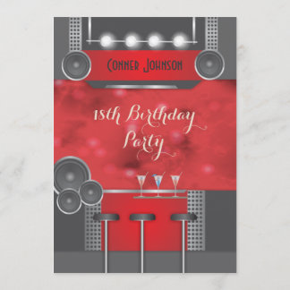 Black and red night club 18th birthday invitation