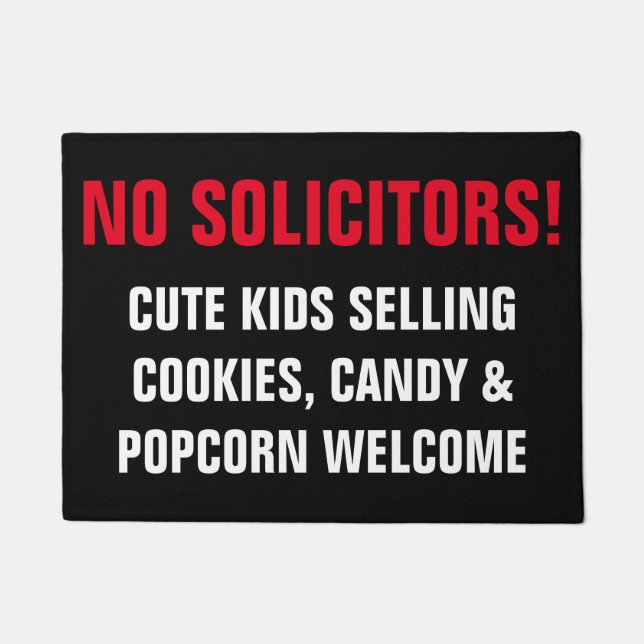 Black and Red No Solicitors Message Doormat (Front)