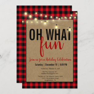 Black and Red Oh What Fun Buffalo Plaid Party Invitation