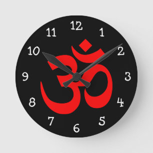 Black and Red Om Symbol Round Clock