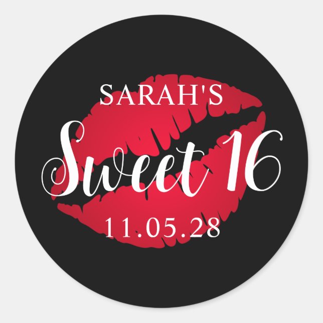 Black and Red Ombre Lipstick Sweet 16 Classic Round Sticker (Front)
