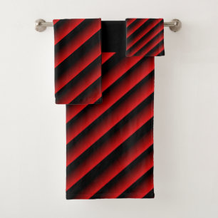 Black and Red Ombre Multi - Stripes Bath Towel Set