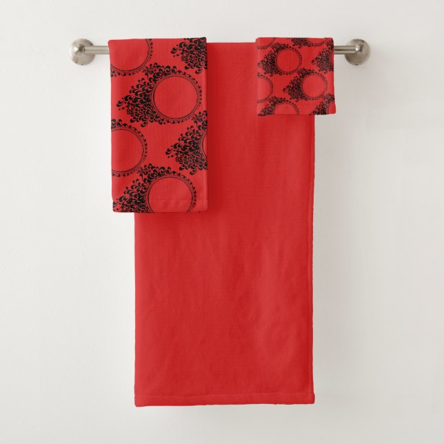 Black and red  patterned towel set (Insitu)