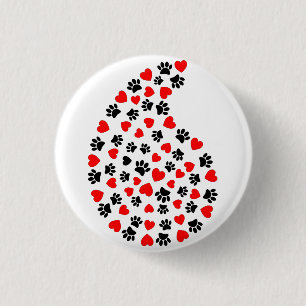 Black And Red Paw Print And Hearts Paisley Print 3 Cm Round Badge