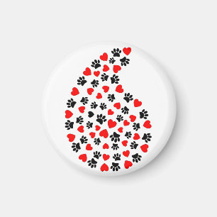 Black And Red Paw Print And Hearts Paisley Print Magnet
