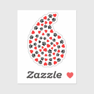 Black And Red Paw Prints And Hearts Paisley