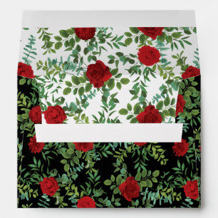 Black and Red Peony Rose Floral Wedding Envelope