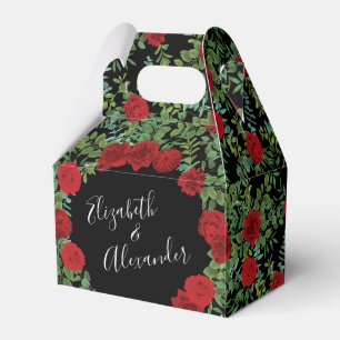 Black and Red Peony Rose Floral Wedding Favour Box
