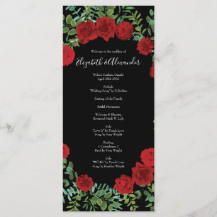 Black and Red Peony Rose Floral Wedding Menu