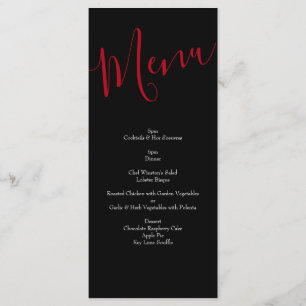 Black and Red Peony Rose Floral Wedding Menu