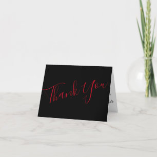 Black and Red Peony Rose Floral Wedding Thank You Card