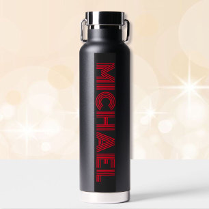 Black and Red Personalise Name Vacuum Sealed  Water Bottle
