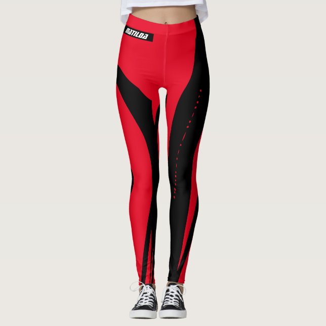 Black And Red Personalised Name Leggings (Front)