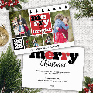 Black and Red Photo Collage Merry and Bright Holiday Card