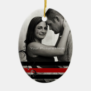 Black and Red Photo Engagement Ceramic Tree Decoration