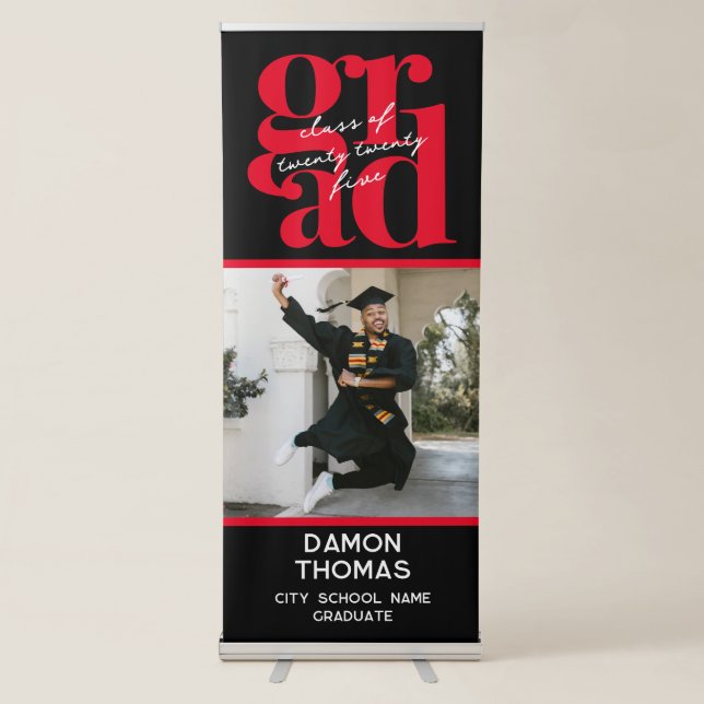 Black and Red Photo Graduation Retractable Banner (Front)