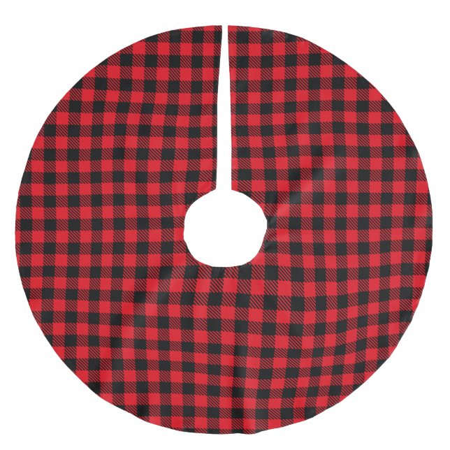 Black and Red Plaid Brushed Polyester Tree Skirt (Front)