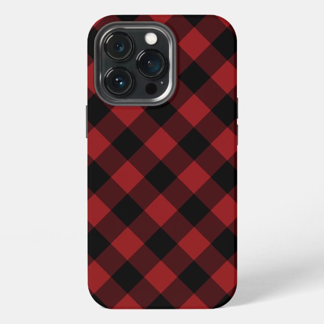 Black and Red Plaid Checked iPhone Case (Back)
