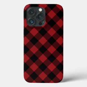 Black and Red Plaid Checked iPhone Case