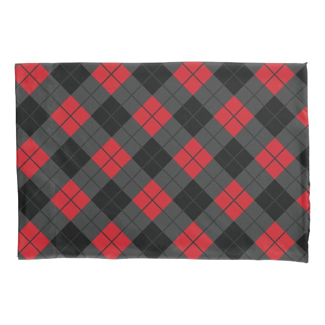 Black and Red Plaid Checked Pillow Case (Front)